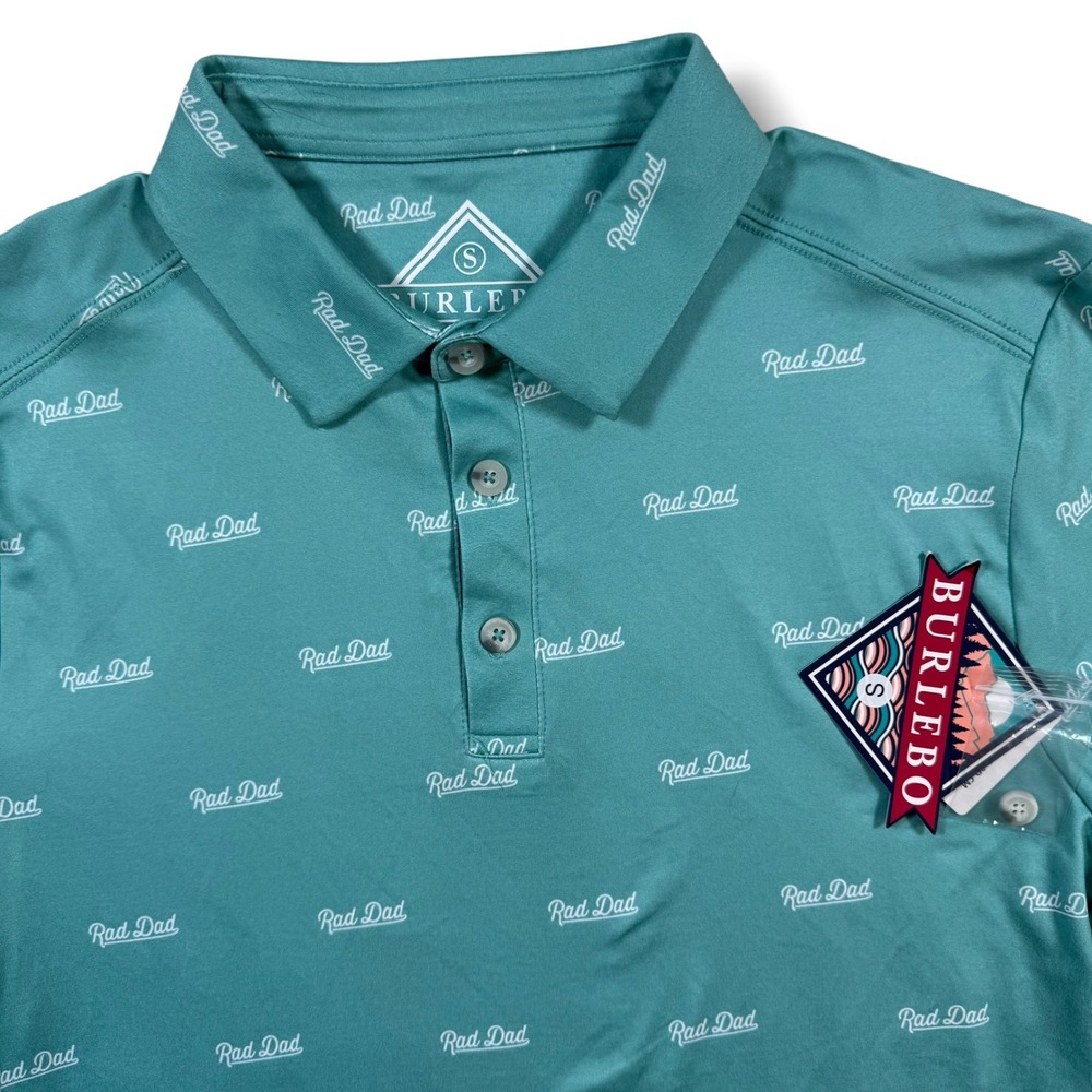 BURLEBO Polo Shirt Mens Small Teal Rad Dad Performance Short Sleeve Golf Shirt